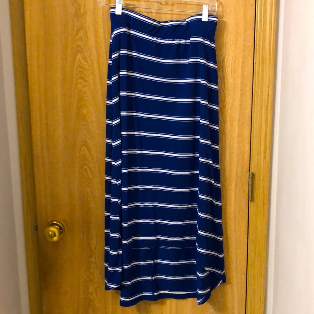 Indigo Striped Curved Hem Maxi Skirt